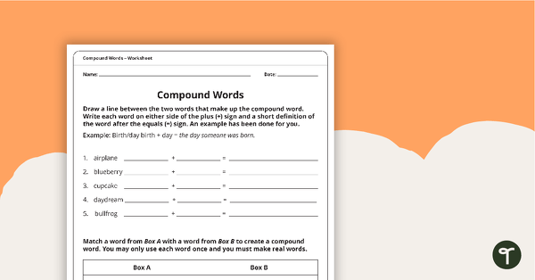 Go to Compound Words - Worksheet teaching resource