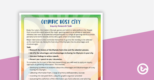 Go to Olympic Host City Inquiry Task – Worksheet teaching resource