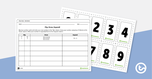Image of Flip, Draw, Expand! - Place Value Worksheet (2-Digit Numbers)