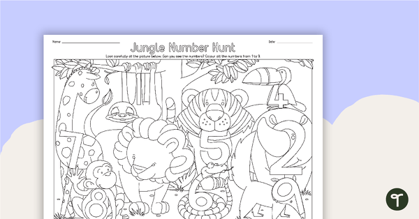 Go to Identifying Numbers - Jungle Number Hunt Worksheet teaching resource