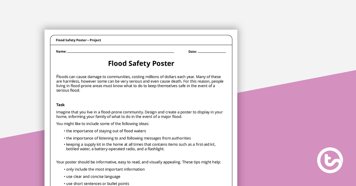 Flood Safety Poster Activity teaching resource
