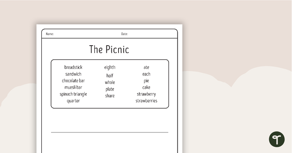 Picnic Fractions Worksheet teaching resource