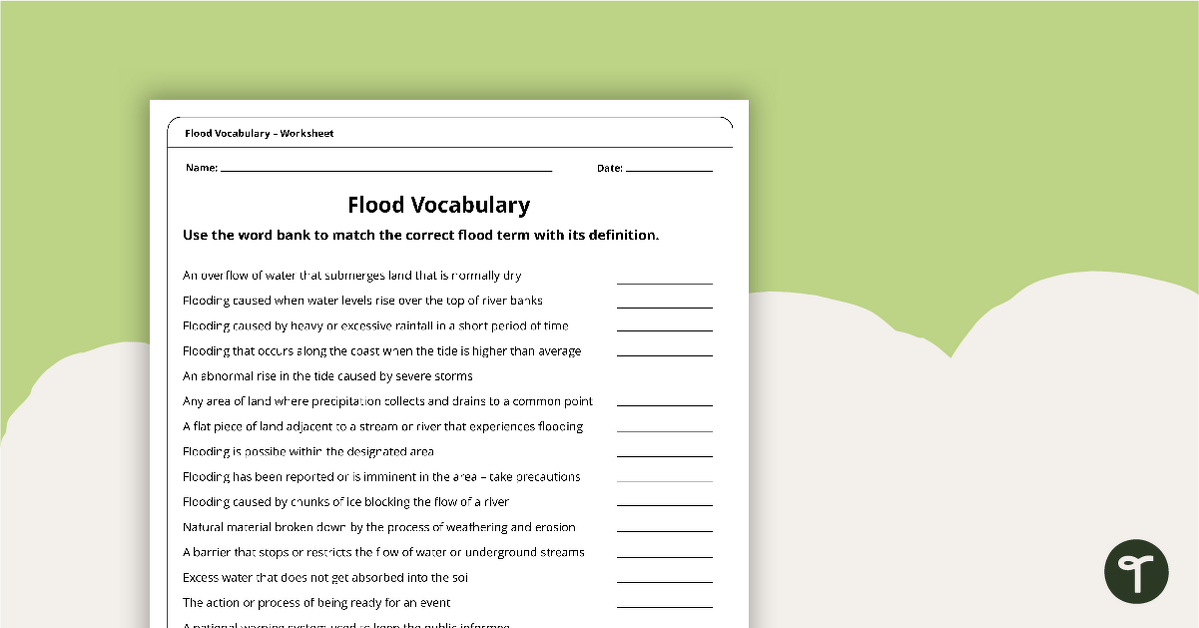Flood Vocabulary Worksheet teaching resource