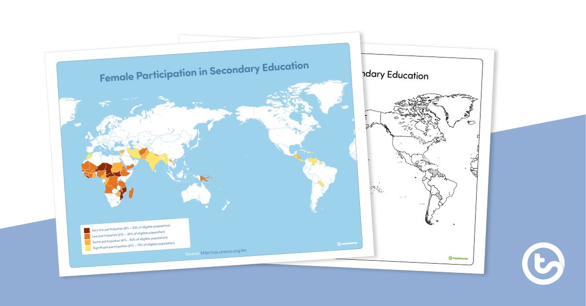 Female Participation in Secondary Education World Map teaching resource
