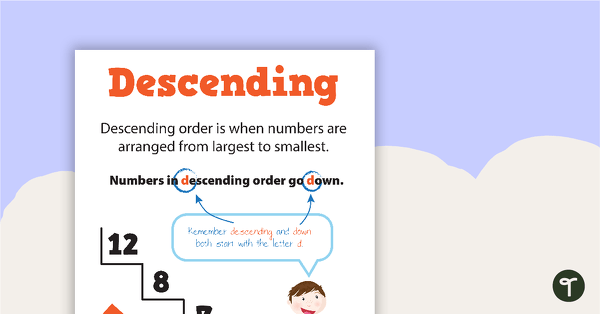 Ascending Numbers Poster teaching resource