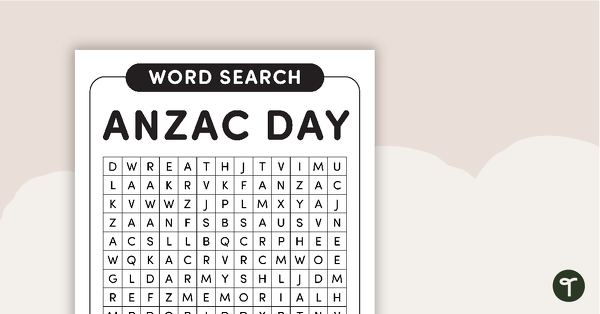Anzac Day Word Search – Lower teaching resource