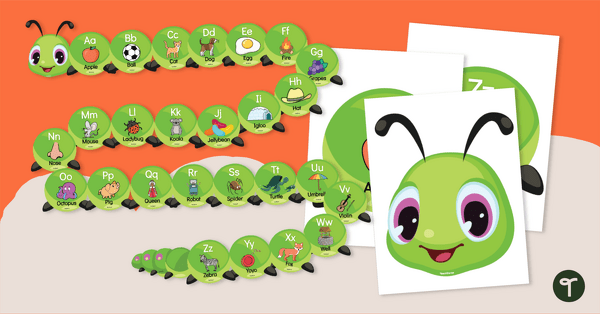 Caterpillar Alphabet Display - Green Background teaching resource