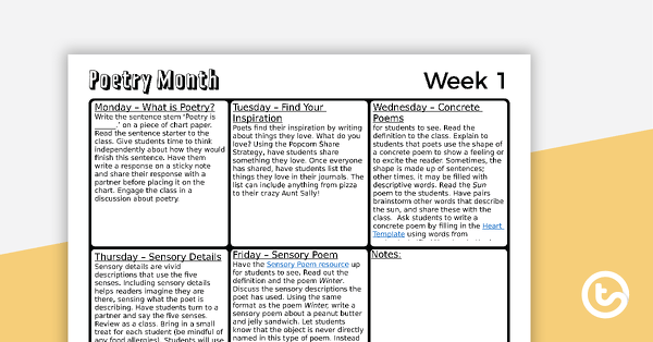 Primary Weekly Poetry Guide - Week 1 teaching resource