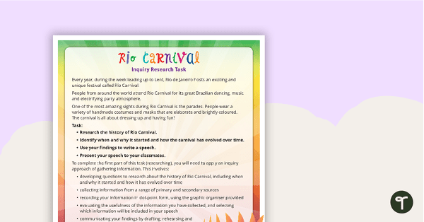 Rio Carnival - Inquiry Research Task teaching resource