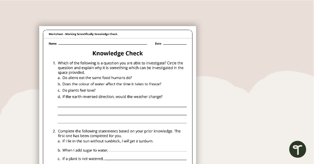 Working Scientifically Knowledge Check Worksheet teaching resource