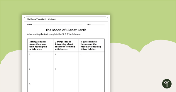 The Moon of Planet Earth – Worksheet teaching resource