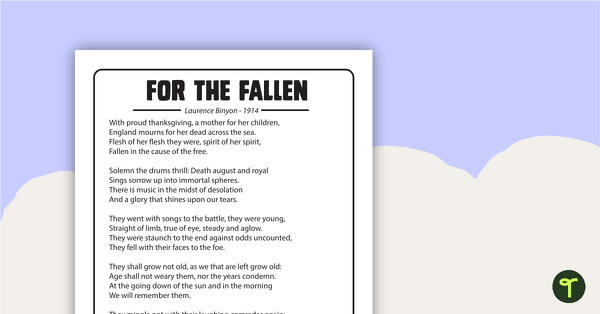 For The Fallen - Poem teaching resource