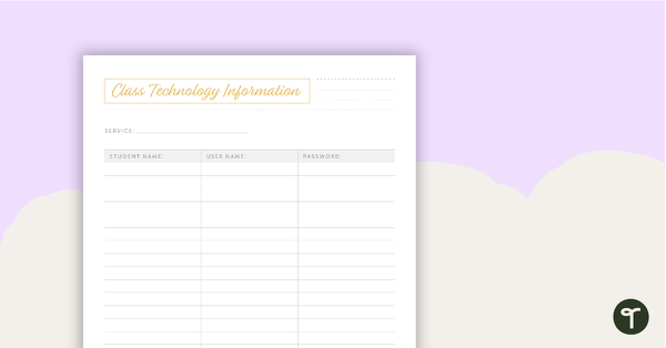 Go to Vintage Roses Printable Teacher Diary - Technology Passwords Page (Class) teaching resource