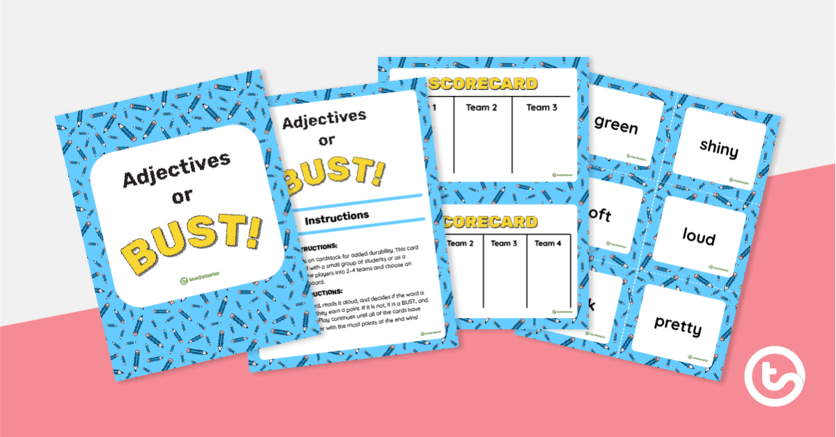 Adjectives or BUST! Card Game teaching resource