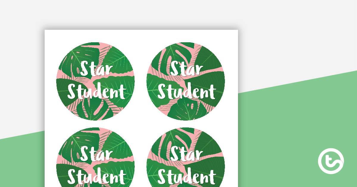 Lush Leaves Pink - Star Student Badges teaching resource