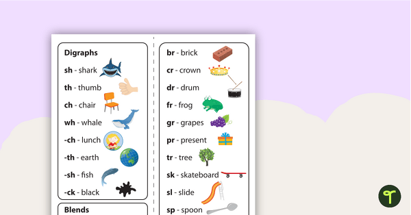 Preview image for Common Digraphs and Blends Bookmarks - teaching resource