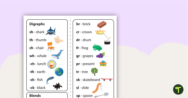 Go to Common Digraphs and Blends Bookmarks teaching resource