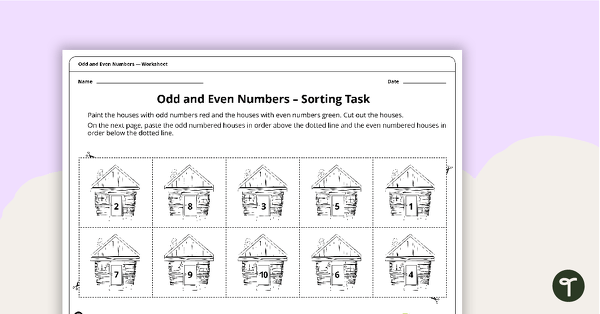 Sorting Odd and Even Numbers Worksheet teaching resource