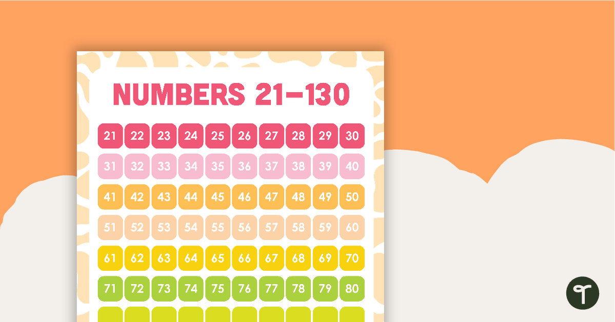 Numbers 21 -130 Chart - Missing Numbers From 80 teaching resource