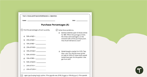 Go to Percentage Worksheets teaching resource