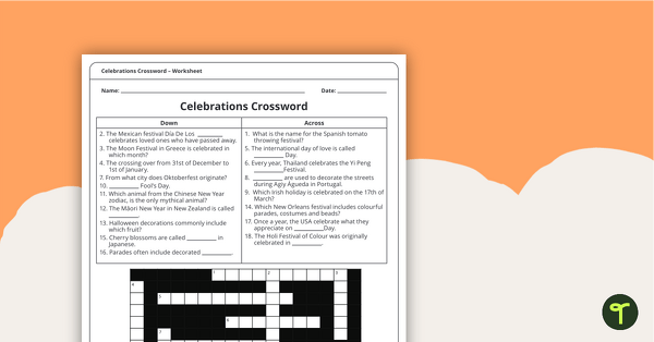 Go to Celebrations Crossword Puzzle – Worksheet teaching resource