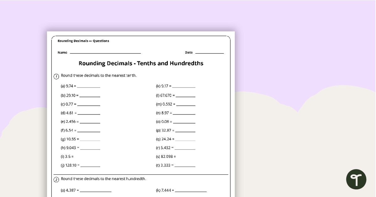 Decimals Worksheet - Rounding teaching resource