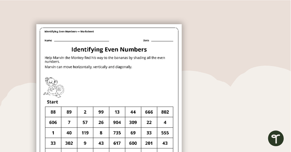 Go to Identifying Even Numbers Worksheet teaching resource