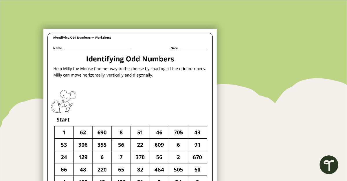 Preview image for Identifying Odd Numbers Worksheet - teaching resource