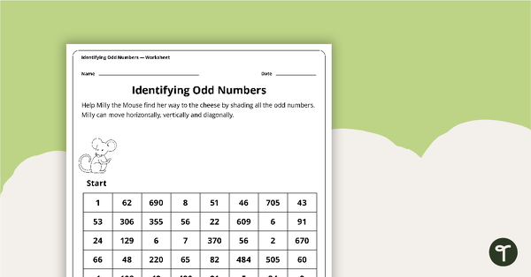 Go to Identifying Odd Numbers Worksheet teaching resource