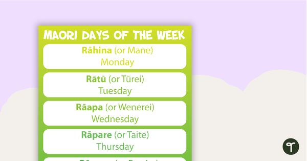 Go to Days of the Week in Maori Poster - Green teaching resource
