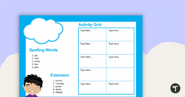 每周去拼写单词和活动网格——教学资源可编辑的文字版本