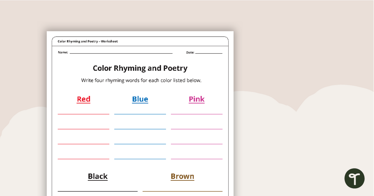 Color Rhyming and Poetry Worksheet teaching resource