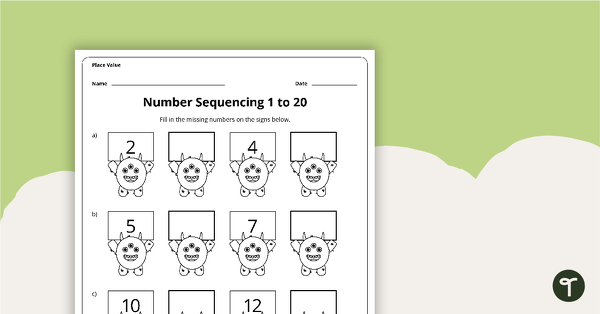 Go to Number Sequencing 1 to 20 - Worksheet teaching resource
