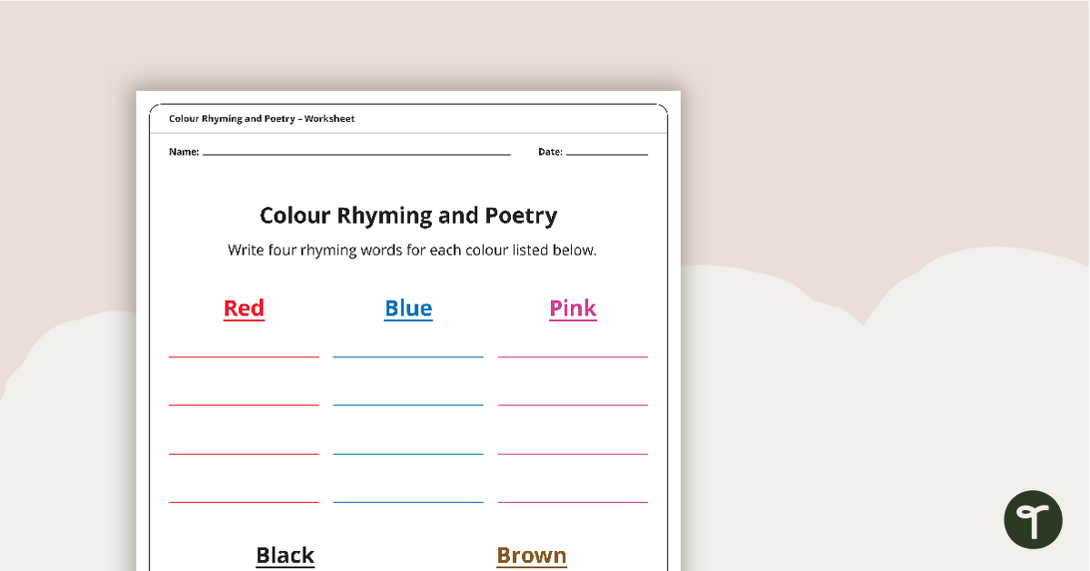 Colour Rhyming and Poetry Worksheet teaching resource
