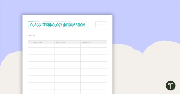 Image of Tropical Paradise Printable Teacher Diary - Technology Passwords Page (Class)