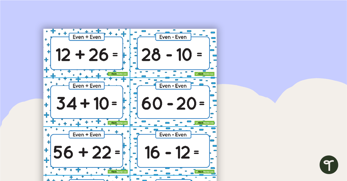 Addition and Subtraction Rules for Odd and Even Numbers - Matching Game teaching resource