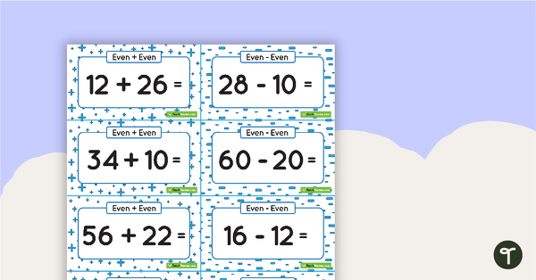 Addition and Subtraction Rules for Odd and Even Numbers - Matching Game teaching resource