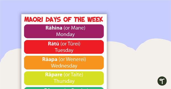 Go to Days of the Week in Maori Poster - Rainbow teaching resource