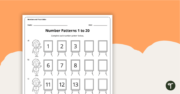 Go to Number Pattern Worksheets - 1 to 20 teaching resource