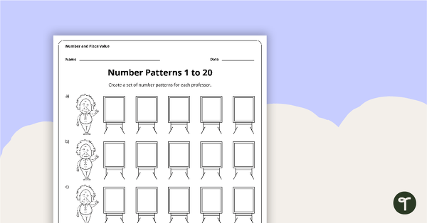 Number Pattern Worksheets - 1 to 20 teaching resource