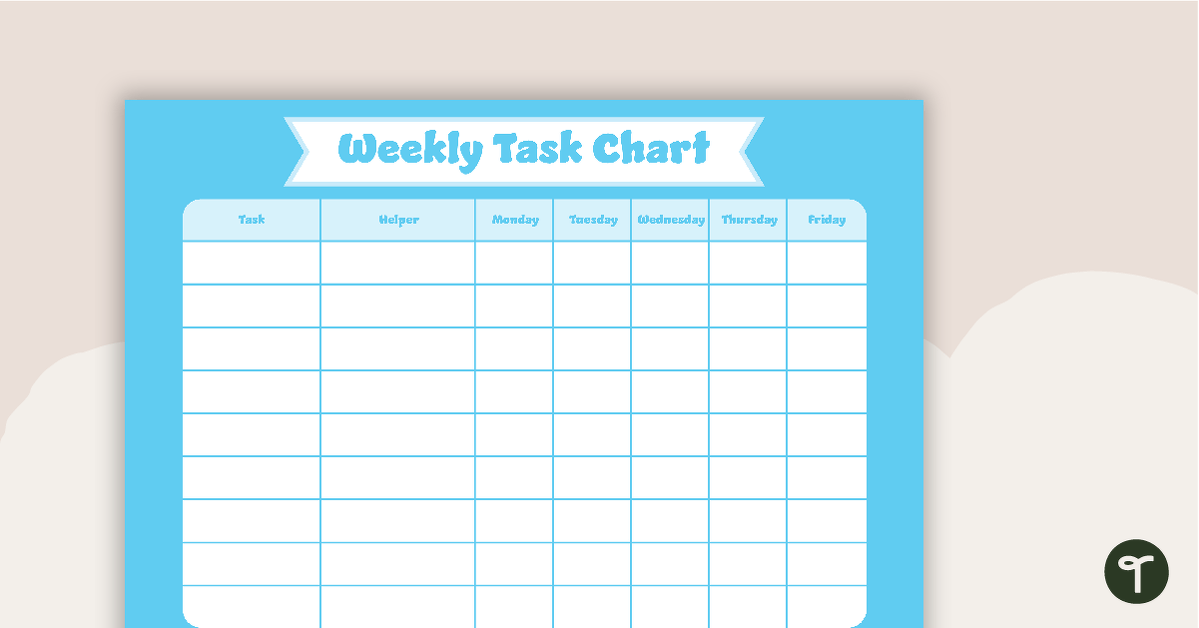 Plain Sky Blue - Weekly Task Chart teaching resource