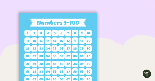 Go to Plain Sky Blue - Numbers 1 to 100 Chart teaching resource