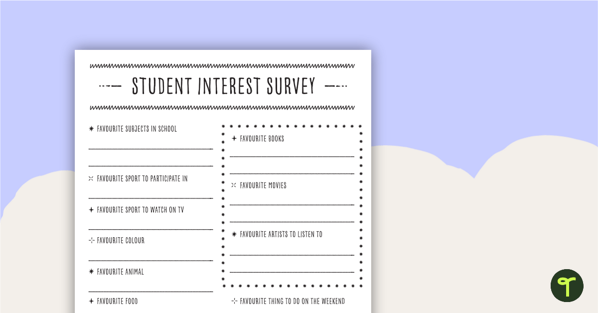 Student Interest Survey - Upper Years teaching resource