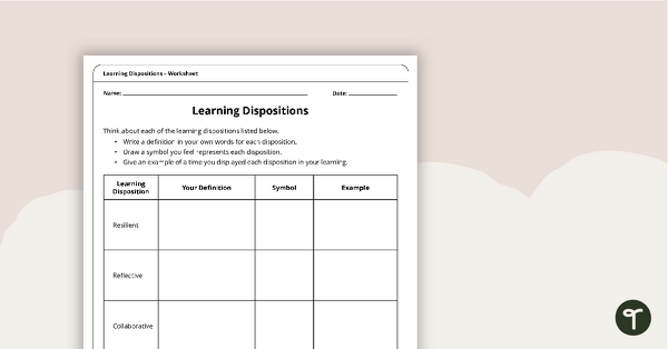 Learning Dispositions Worksheet – Upper Grades teaching resource