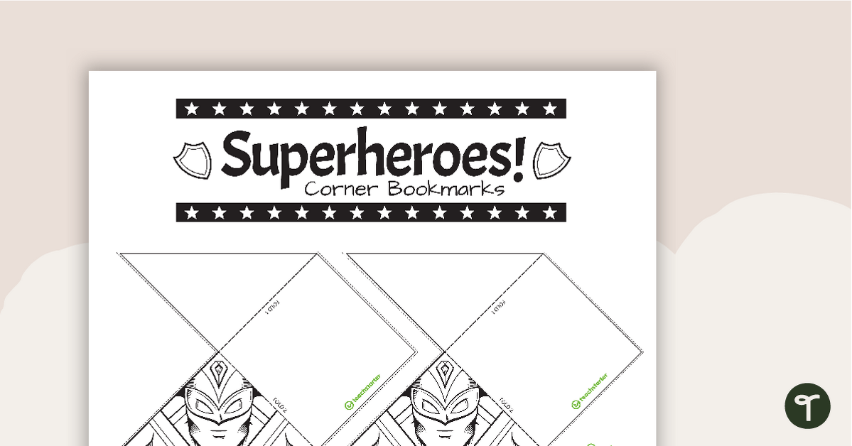 Superhero-inspired Corner Bookmark Templates teaching resource