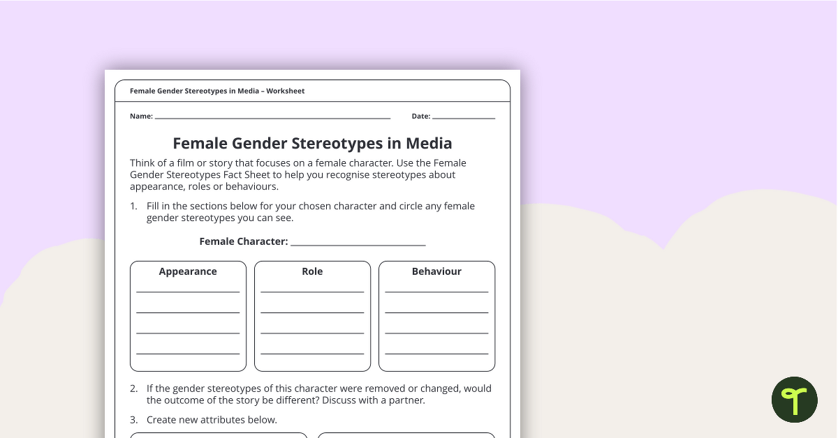 Female Gender Stereotypes in Media – Worksheet teaching resource