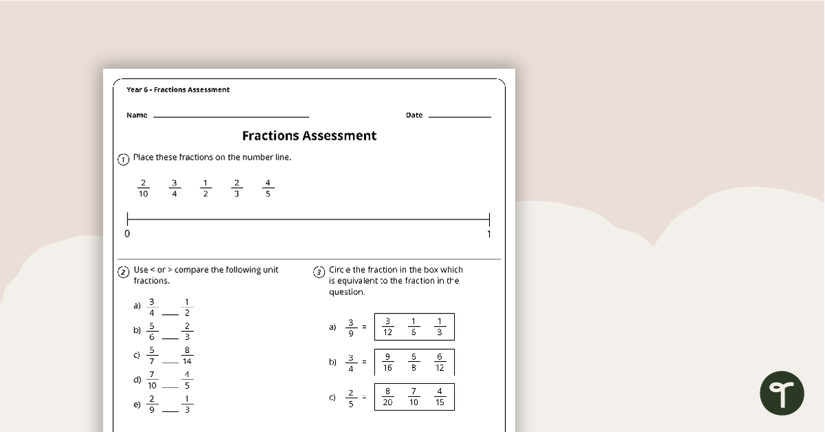 Fractions Assessment - Year 6 teaching resource