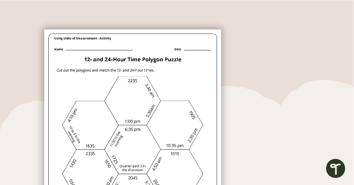 Preview image for 12- and 24-Hour Time Polygon Puzzle - teaching resource