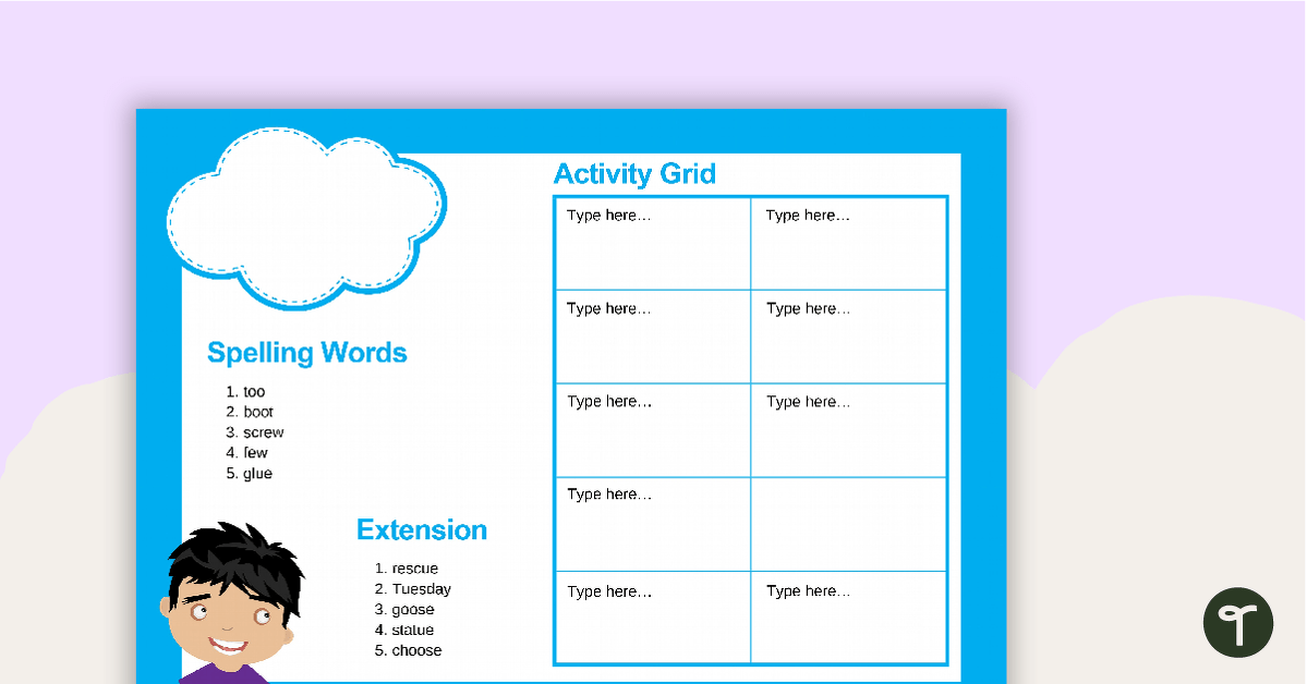 Weekly Spelling Words and Activity Grid - Editable Word Version teaching resource