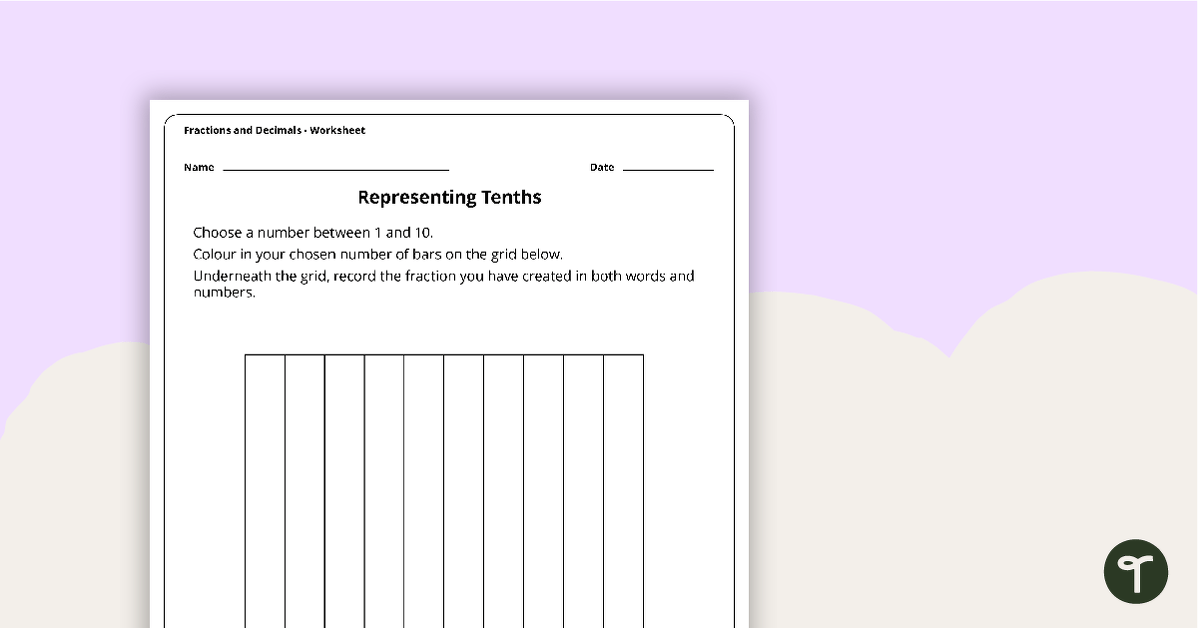 Representing Tenths Worksheet teaching resource